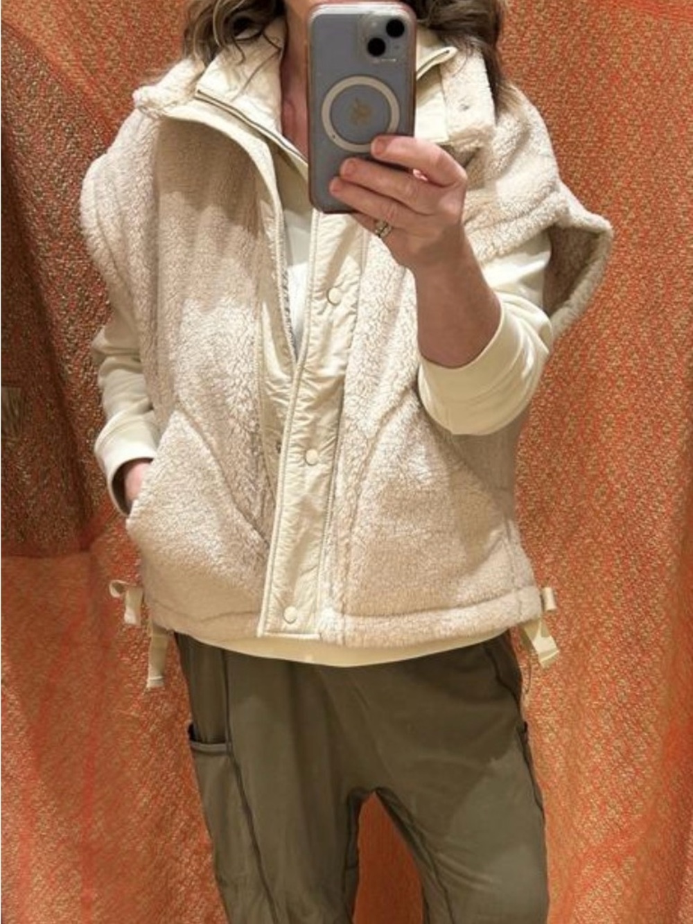 Free People Cream Sherpa Zip Vest